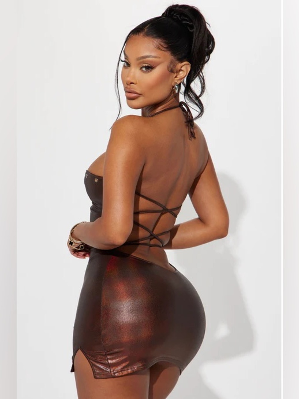 Fashion Nova Ashlynn Lace Up Mini Dress - Chocolate - Picture 3 of 6